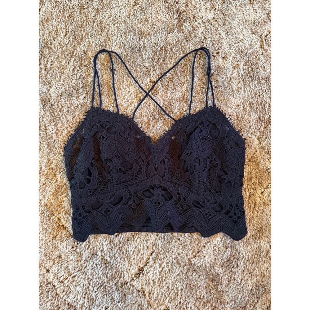 Free People FP One Ilektra Bralette Black Lace Crop Top Boho Strappy Cami